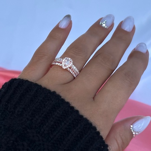 Rose Gold Plated 925 Sterling Silver Simulated Diamond Engagement Stackable Ring - Picture 10 of 14